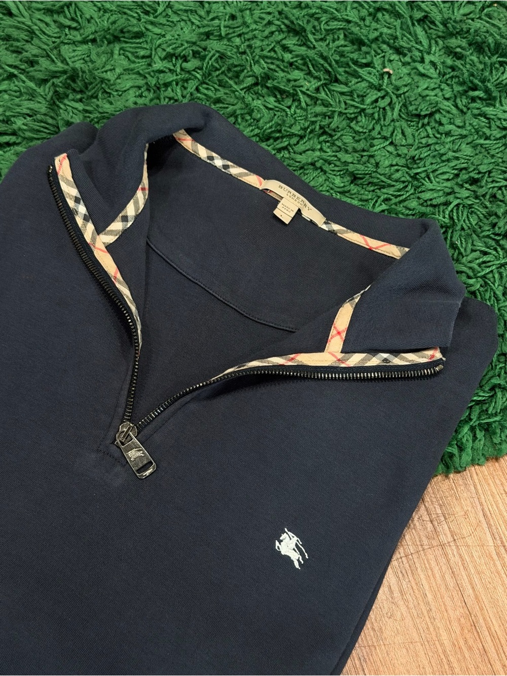 Burberry - Quarter Zip - Navy - Size L - Preowned